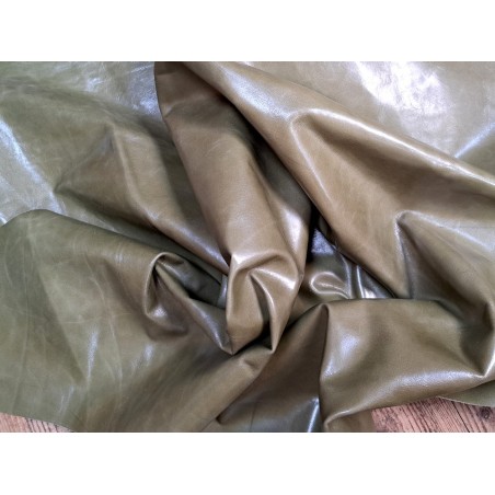Morceau de cuir de vachette ciré pullup - Vert olive -A- Cuir en Stock