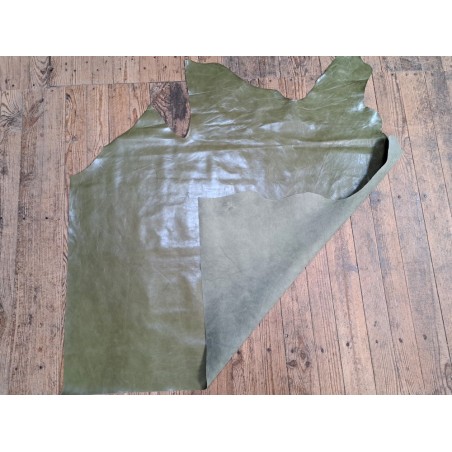 Morceau de cuir de vachette ciré pullup - Vert olive -B- Cuirenstock