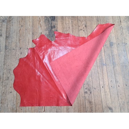 Morceau de cuir de vachette ciré pullup - Rouge flamboyant - B