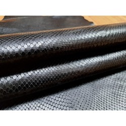 Cuir de mouton imprimé façon serpent - Noir - Cuir en Stock