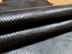 Cuir de mouton imprimé façon serpent - Noir - Cuir en Stock