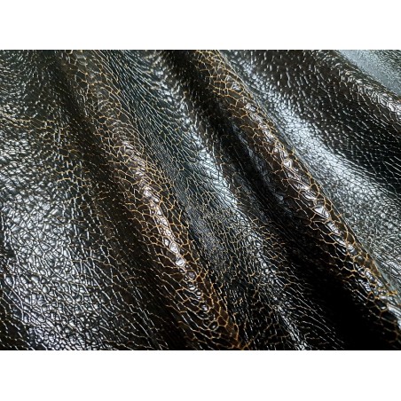 Cuir de mouton craquelé - Noir/Jaune - Cuir en Stock