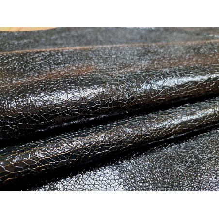 Cuir de mouton craquelé - Noir/Jaune - Cuir en Stock