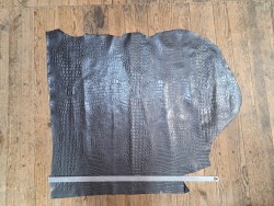 Demi-peau de cuir de veau grain croco - anthracite - maroquinerie - Cuir en stock