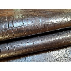 Demi-peau de cuir de veau grain croco - anthracite - maroquinerie - Cuir en Stock