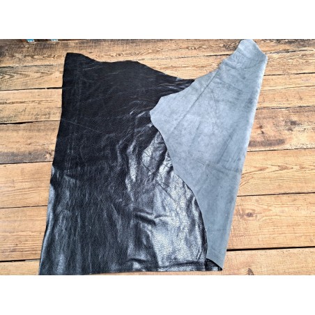 Demi-peau de cuir de veau grain effet buffle - Noir -A- Cuir en Stock