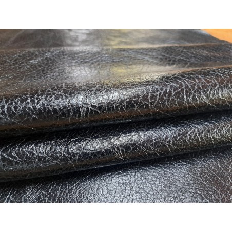 Morceau de cuir de veau effet grain buffle - Noir - Cuir en Stock