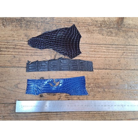 3 morceaux de cuir de crocodile véritable - Bleu