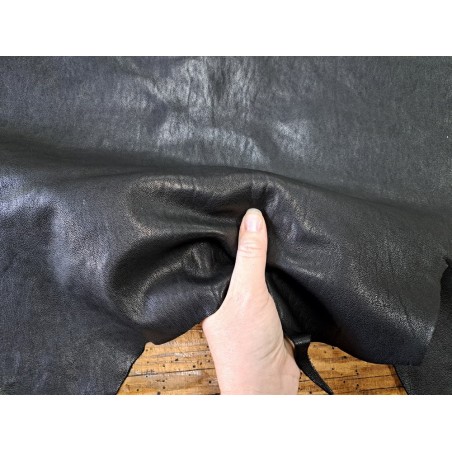 Peau de cuir de chèvre grain naturel - Noir - maroquinerie