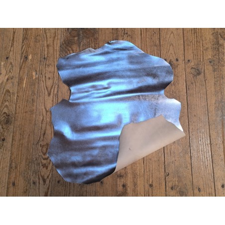 Peau de cuir de chèvre métallisée - Bleu ciel - Cuir en Stock
