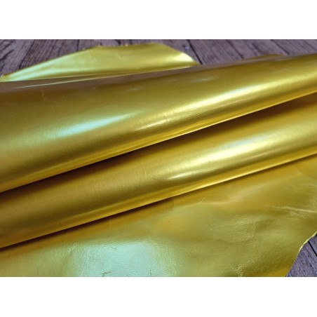 Peau de cuir de chèvre métallisé - jaune - Cuir en Stock
