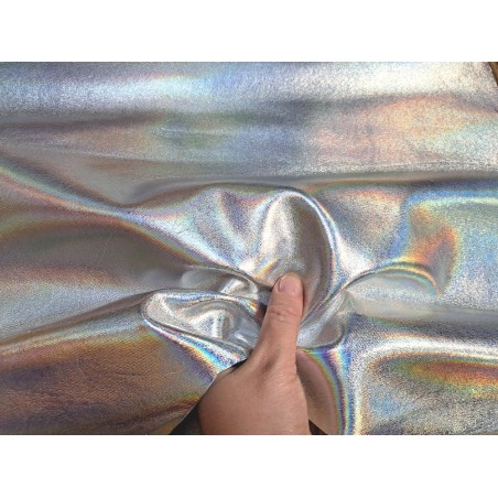 Chèvre métallisée holographique - Gris  - Maroquinerie - Cuir en Stock