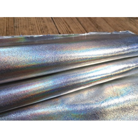 Peau de cuir de chèvre - holographique - gris métal - maroquinerie - cuir en stock