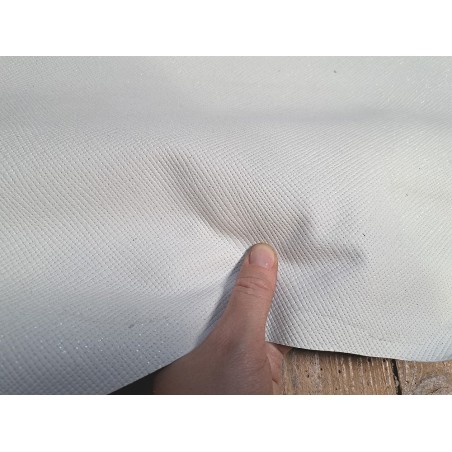 Peau de cuir de chèvre grainé - paillettes grises - blanc- cuir en stock