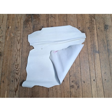 Peau de cuir de chèvre grainé - paillettes grises - blanc- Cuir en stock