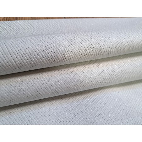 Peau de cuir de chèvre grainé - paillettes grises - blanc- Cuir en stock