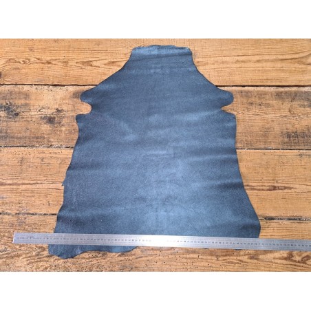 Peau de cuir de chèvre métallisé - bleu canard - Cuir en stock