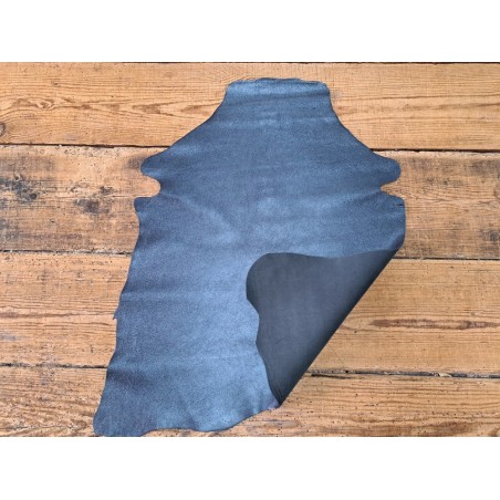 Peau de cuir de chèvre métallisé - bleu canard - Cuir en Stock