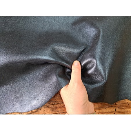 Peau de cuir de chèvre métallisé - bleu canard - Cuirenstock