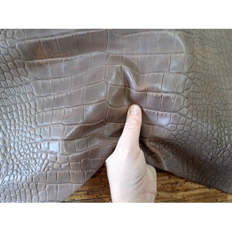 veau effet crocodile ciré - taupe - maroquinerie - maroquinerie - cuir en stock