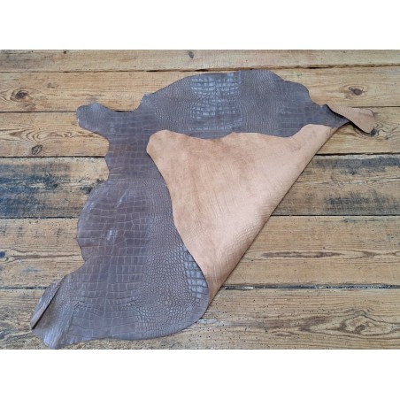 veau effet crocodile ciré - taupe - maroquinerie - maroquinerie - Cuirenstock