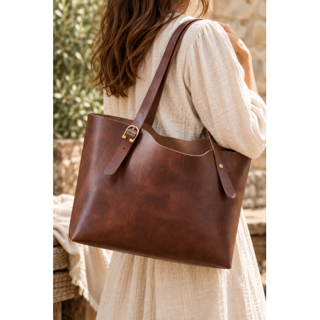 Kit sac cabas cuir DIY débutant – “Le Classique” à coudre soi-même – Kit prêt à coudre complet - Cuir en Stock