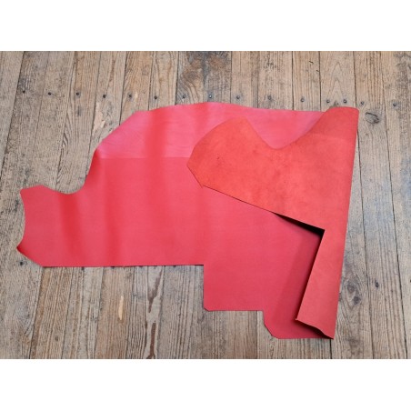 Morceau de cuir de vachette grainée - Rouge orangé - Cuir en Stock