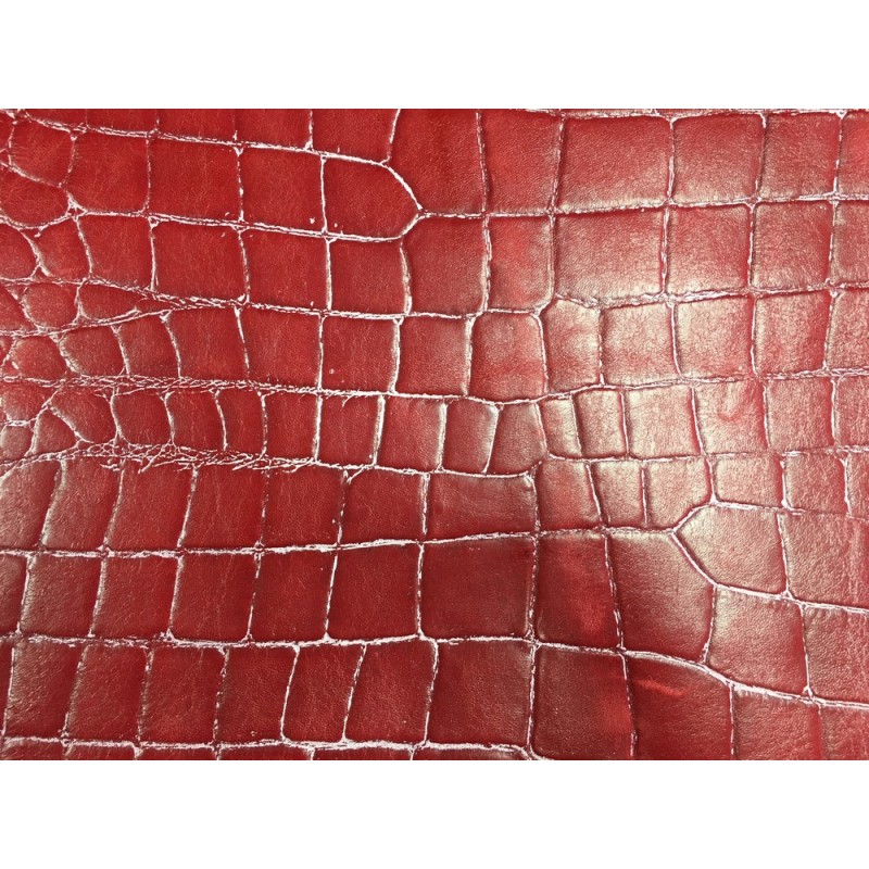 Peau de cuir de mouton façon crocodile rouge et blanc cuir en stock Peau de cuir de mouton façon crocodile rouge et blanc cuir en stock