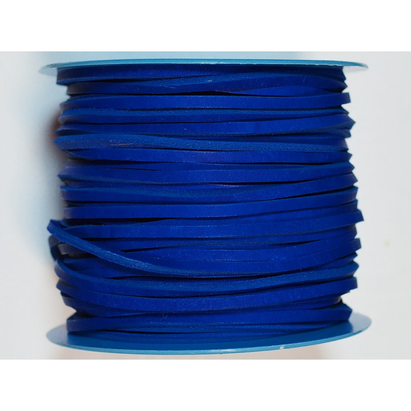Lacet de cuir carré 3.5 mm bleu électrique vendu au mètre - Cuir en Stock
