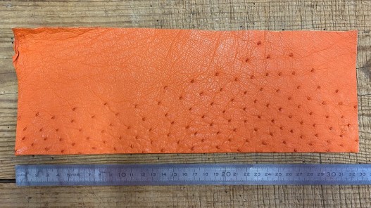 Morceau de cuir d'autruche rectangulaire orange Cuir en stock