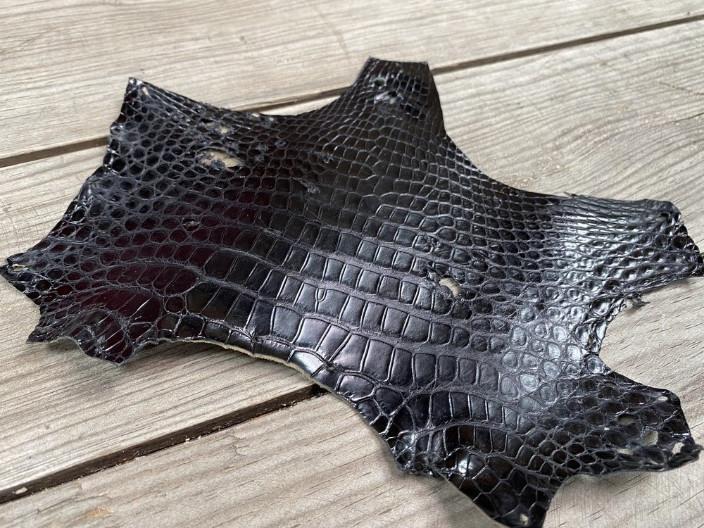 Bracelet Cuir Crocodile Véritable Noir Mat 22 Mm - Fabriqué En France - Neuf