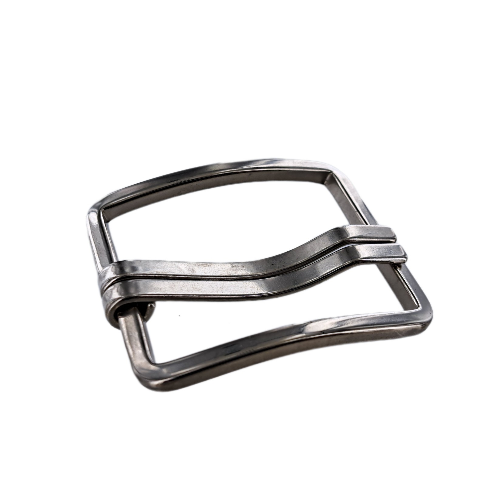 Grande boucle de ceinture rectangulaire courbee double ardillon nickele 40 mm Cuir en Stock