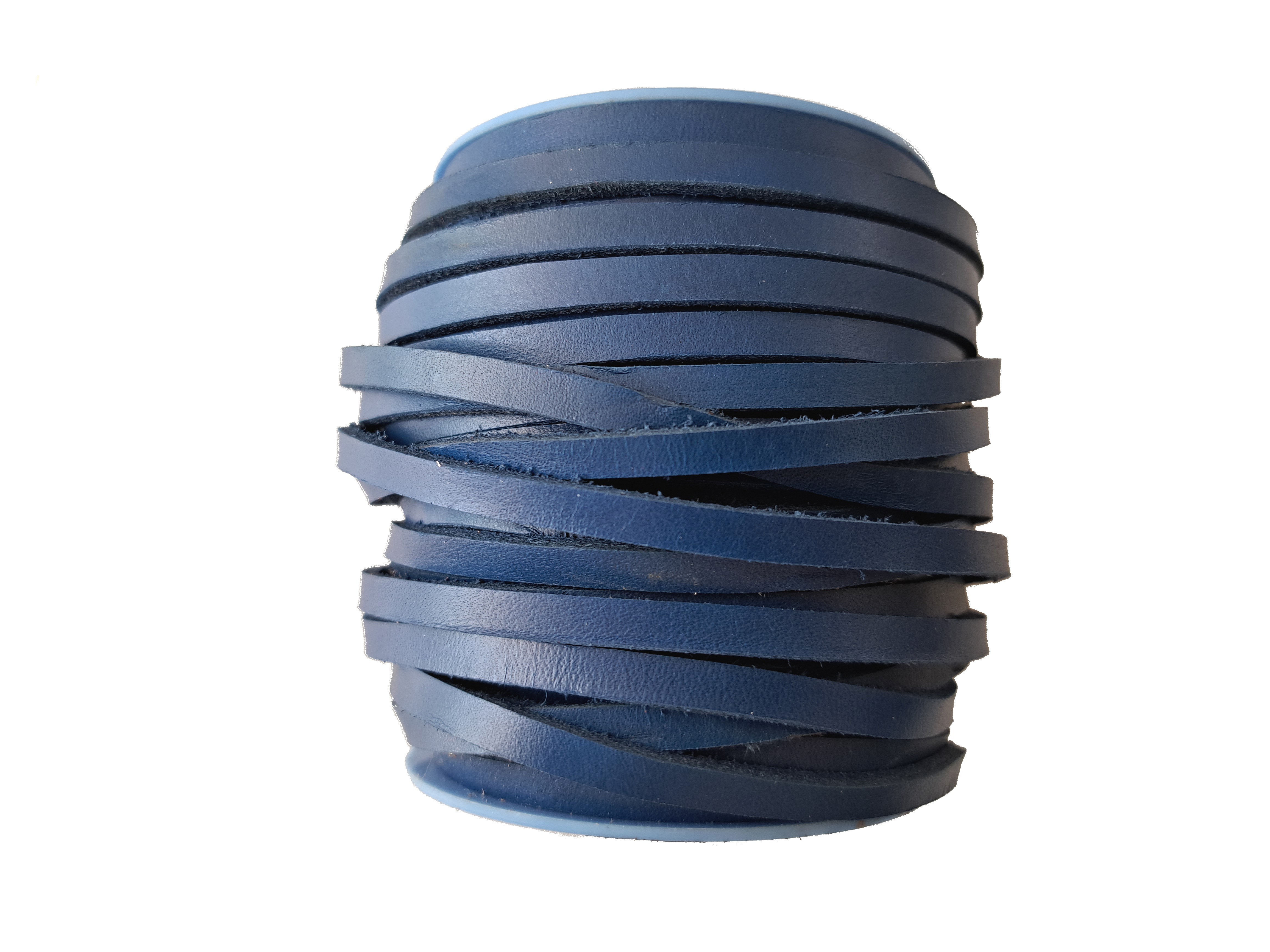 Lacet en cuir plat epais Bleu roi largeur 5 mm Cuir en Stock